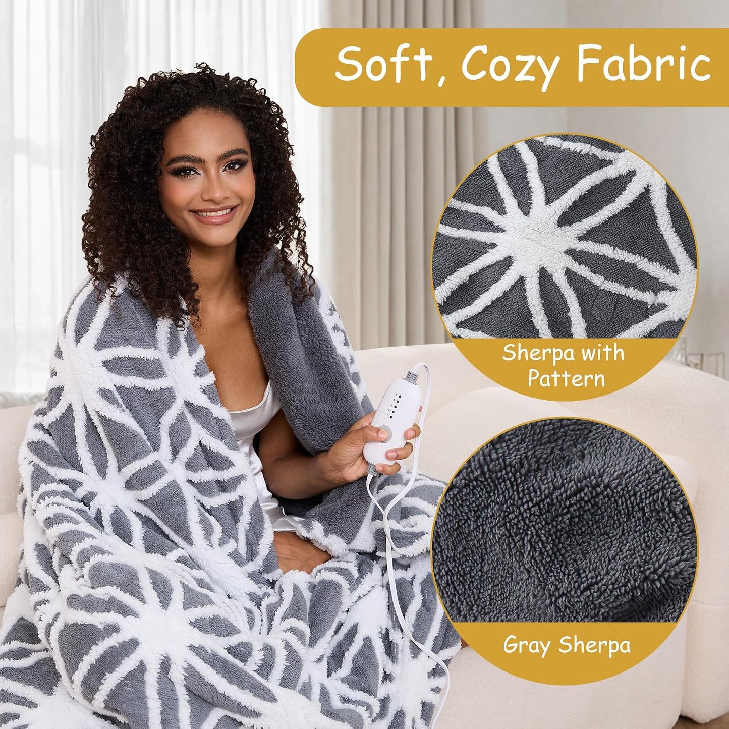 Soypipo Electric Heated Throw Blanket 50"x60", Faux Fur Plush with 4 Heat Settings & 2/4/8/10H Auto Shut-Off, Overheat Protection, Machine Washable, for Office & Chair, Dark Grey