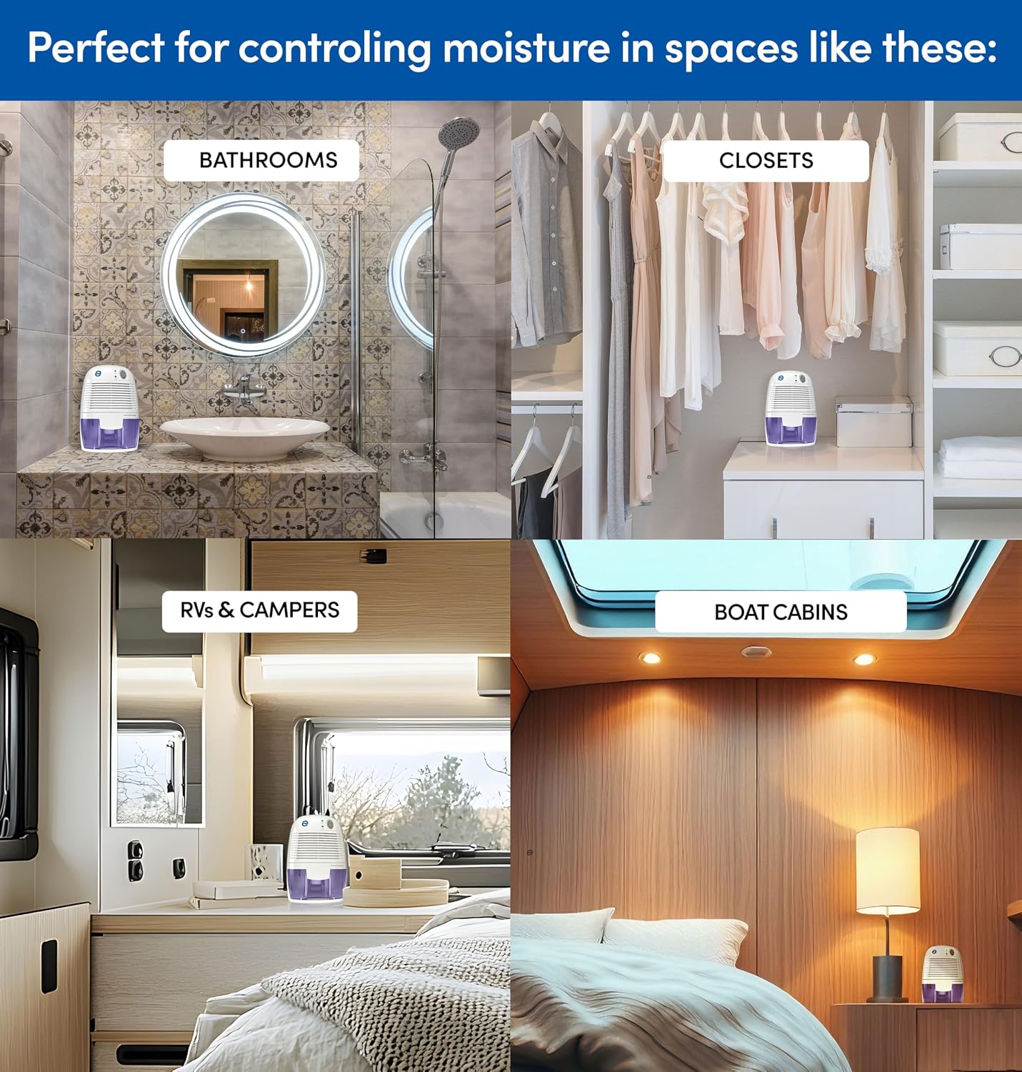 Eva-Dry EDV-1100 Whisper-quiet 16 OZ Dehumidifier with Auto Shut Off and Restart for small spaces in your Home, RV, Automobile, and Storage up to 122 sq. ft | For Home, RV, Automobile & Storage | Whisper-Quiet | Auto Restart | Up to 122 Sq Ft Coverage