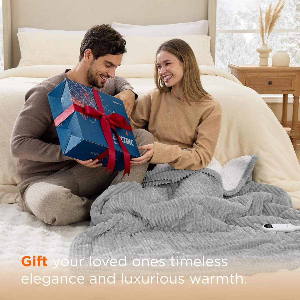 Bedsure GentleSoft Heated Blanket Throw - Soft Ribbed Flannel Electric Blanket, Gifts for Grandma (50x60 inches, Grey)