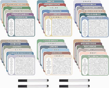 12 or 36 Pcs Reusable Word Search Cards for Dementia Game-Dementia Activities for Seniors with Alzheimer's-Elderly Alzheimer's Toys-Large Print Word Search Books (12 Reusable Word Search Card)