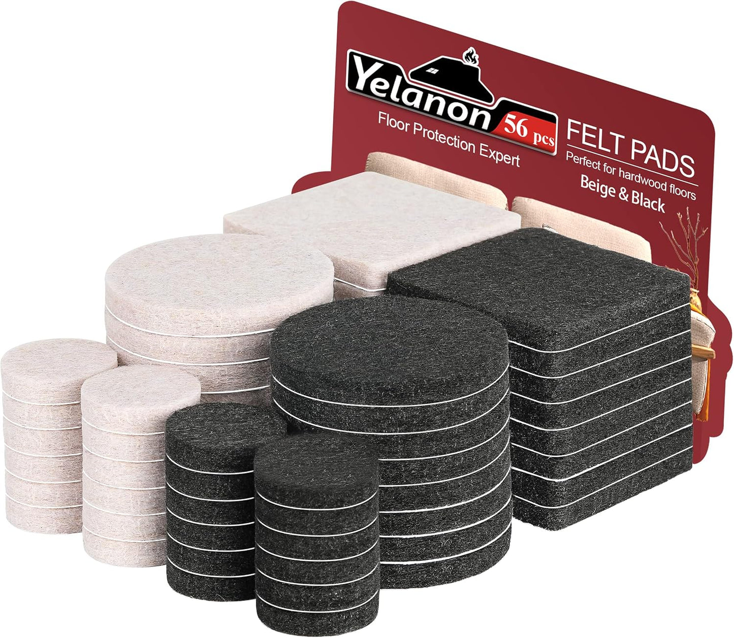 Felt Furniture Pads -56 Pcs(1+2)” Premium Felt Pads for Chair Legs Furniture, Floor Protectors for Hardwood Floors,Brown