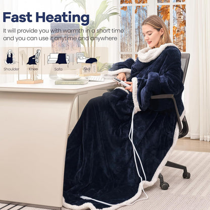MAXEVE Heated Wearable Blanket with Foot Pocket & Sleeves Electric Snuggle