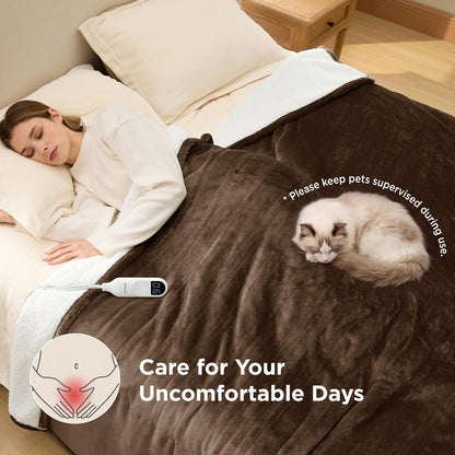 Bedsure Heated Blanket Throw, Soft Electric Blanket with Preheat, Cream