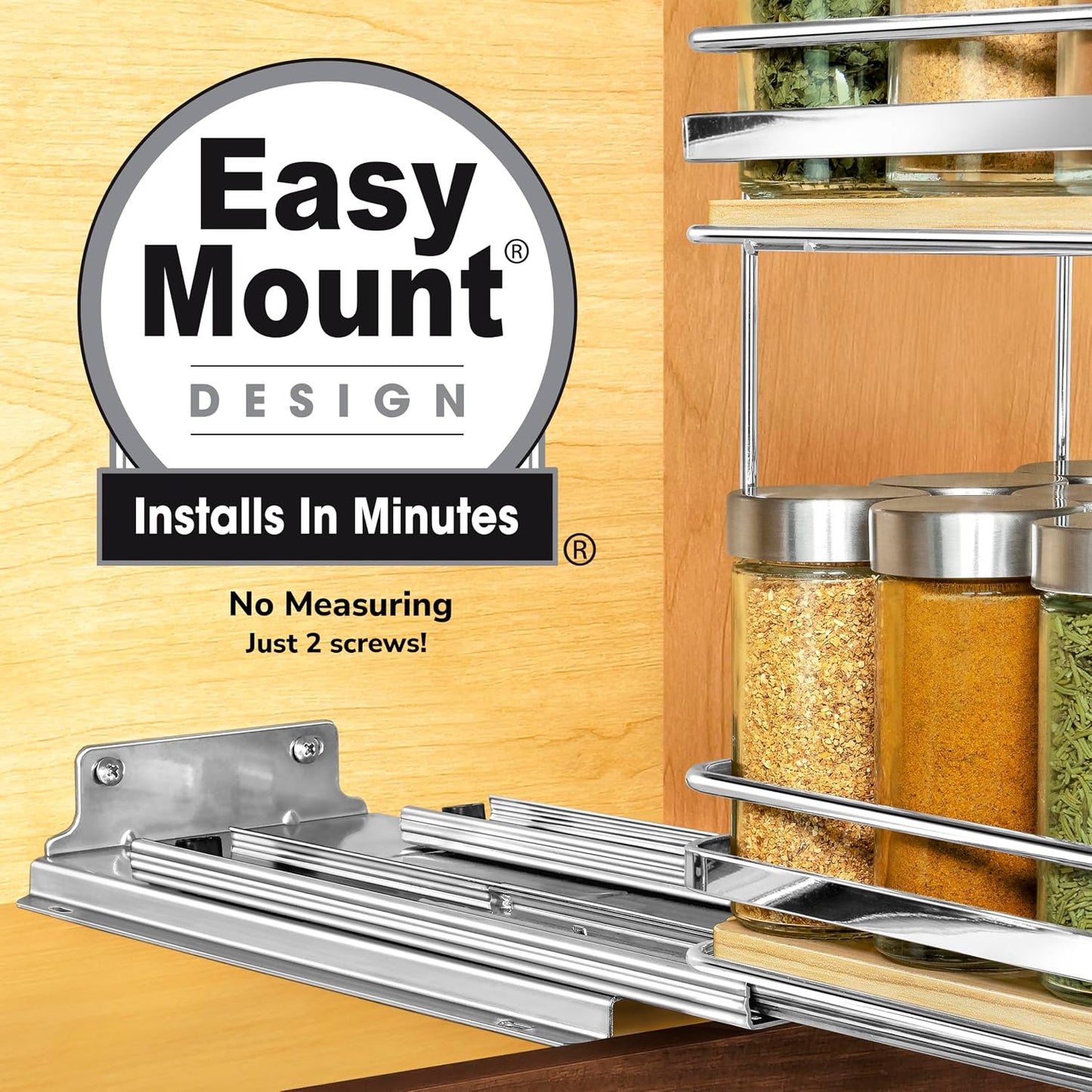 LYNK PROFESSIONAL® Pull Out Spice Organization for Cabinets - 4-3/8 inch Wide – Spice Rack for Inside Cabinets, Slide Out Spice Rack Organizer for cabinet – Pull Out Spice Rack, Sliding 2 Tier Chrome