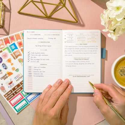 Clever Fox Self-Care Journal for Women, Daily Planner 5.8x8.3 Aquamarine | 3-month mental health journal, habit tracker, wellness journaling supplies for women & teen girls, gratitude & mood log