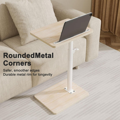 YUHFERA Sofa Armrest Tray Table for Couch - 360° Swivel Height Adjustable End for Small Spaces, Snack Side Table for Bed or Chair with Phone & Tablet Slot (Rustic,Standard)