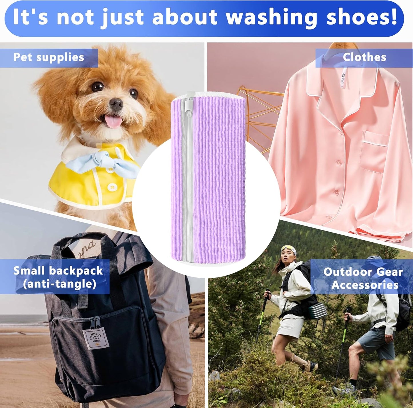 Reusable Shoe Washing Bag, 2-Pack Chenille Laundry Bag for Washer & Dryer. | Soft chenille fibers help deep clean sneakers while the hidden zipper keeps shoes secure and helps protect your washer.