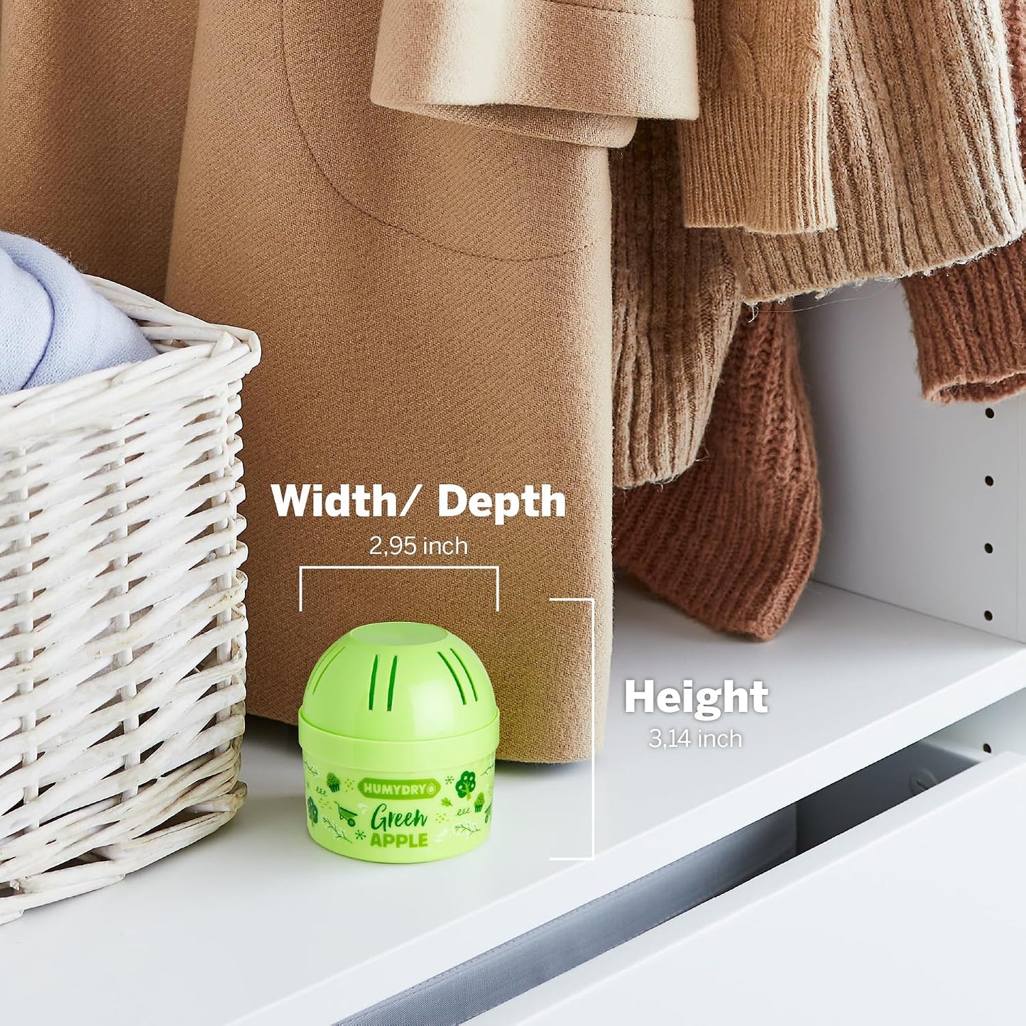 HUMYDRY Moisture Absorber Device, Mini 12-Pack,12.6oz, Green Apple Scent | 2-in-1 Moisture Absorber, Air Freshener Device, Dual-Function, Closets, Bathrooms, Small Spaces, Each Mini Lasts 4 to 6 Weeks