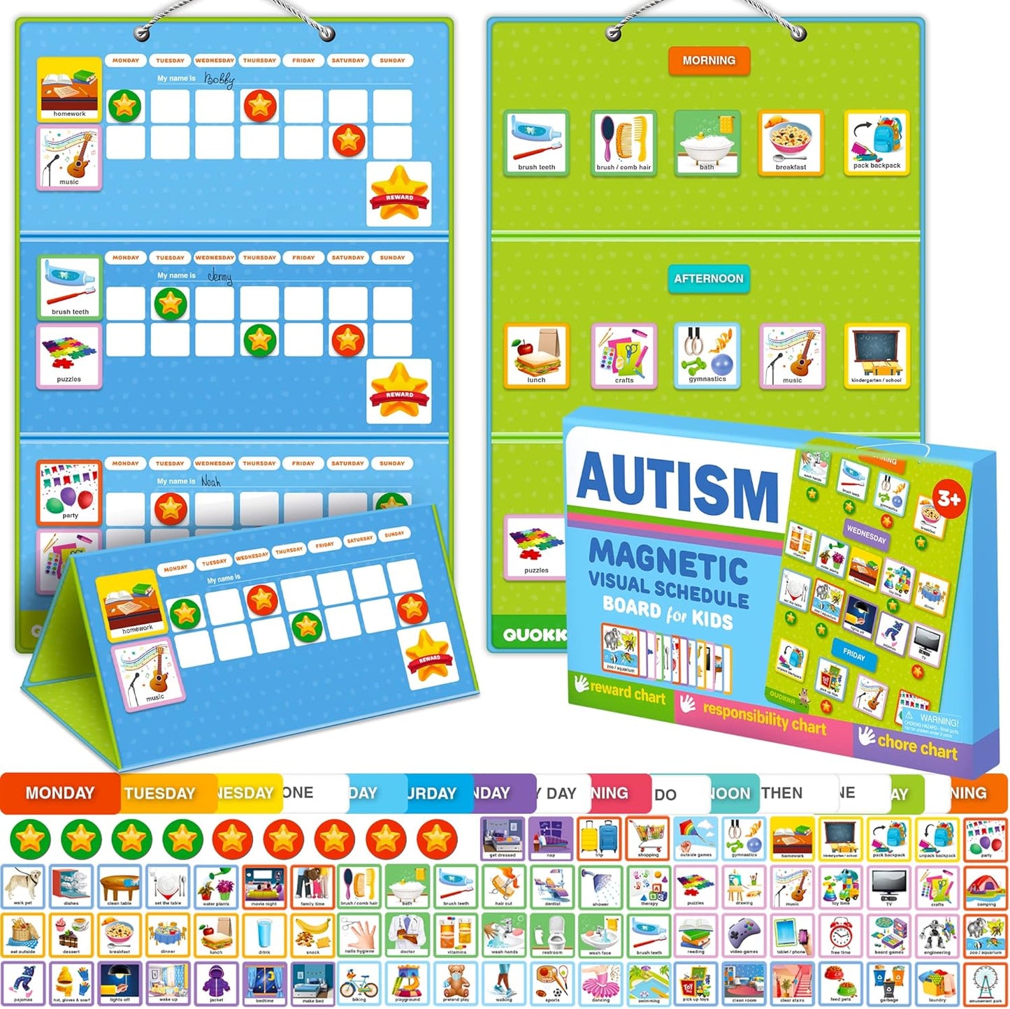Magnetic Chore Chart for Kids - Reward Behavior Chart for Kids at Home | Dry Erase Morning Routine Schedule Board - Responsibility Star Chart for Toddlers 3-5 - 48 Magnets and 49 Stars