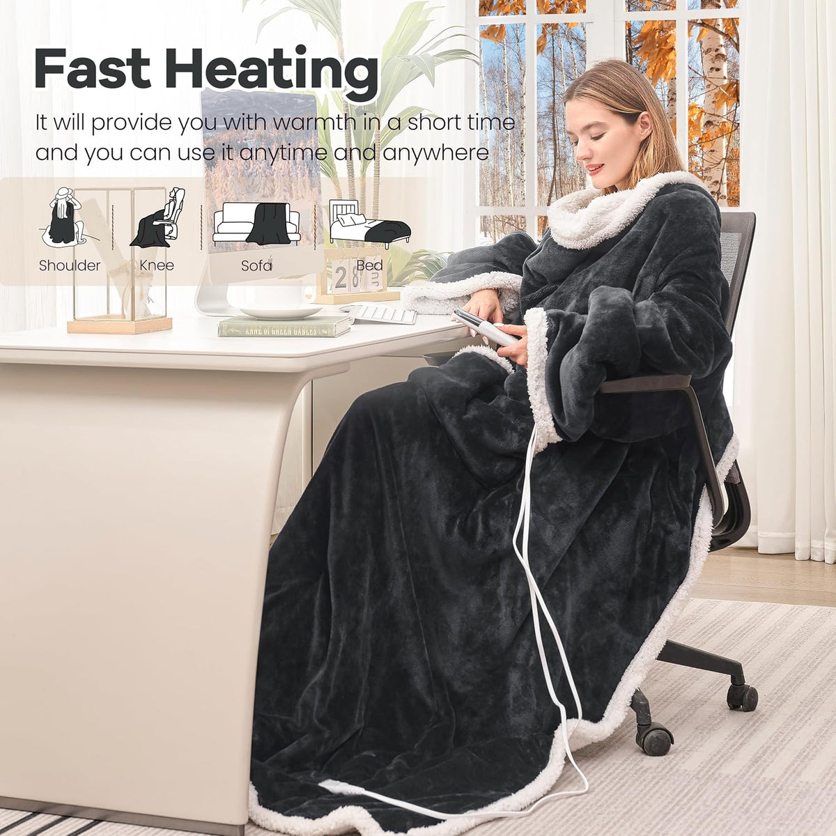 MAXEVE Heated Wearable Blanket with Foot Pocket & Sleeves Electric Snuggle