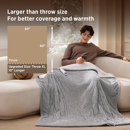 Bedsure GentleSoft Heated Blanket Throw - Soft Ribbed Flannel Electric Blanket, Gifts for Grandma (50x60 inches, Grey)