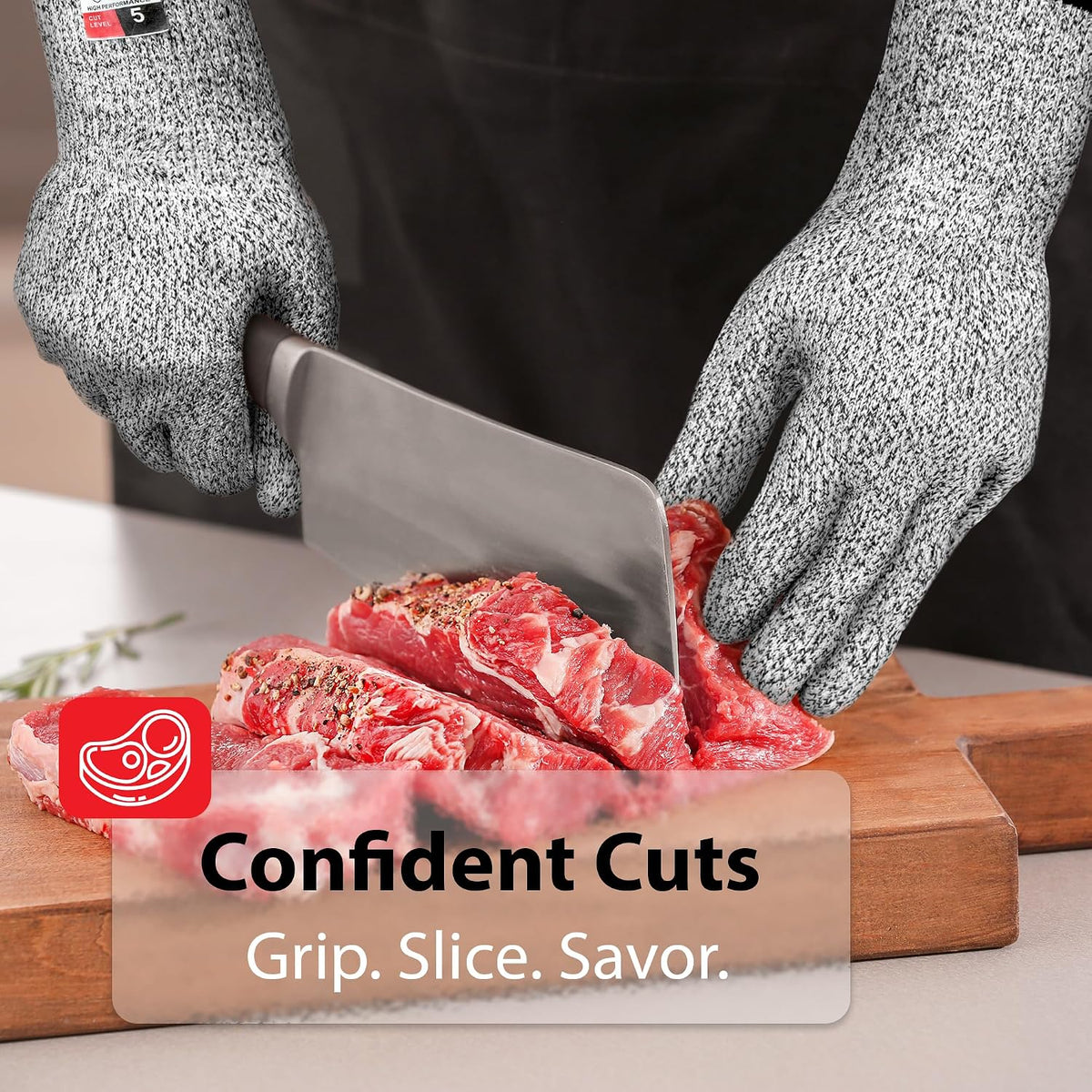 ZEEGO Level 5 Cut Resistant Gloves for Kitchen Food Grade, Machine Washable for Indoor&Outdoor Use