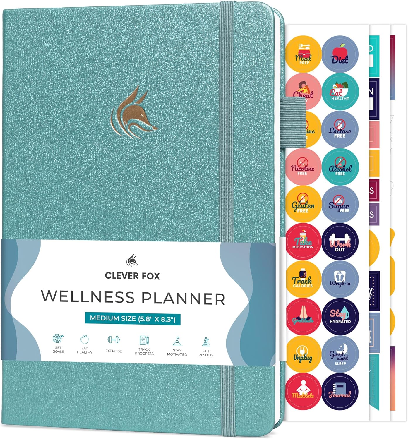 Clever Fox Wellness Planner & Food Journal for Weight Loss, A5 Orange | 5.8"x8.3" nutrition & exercise tracker for women tracking meals, diet & symptom diary, calorie counter notebook, stickers