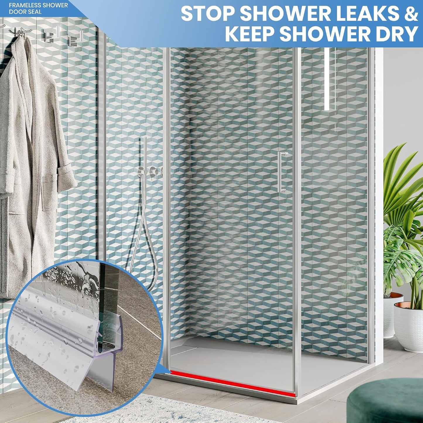 2 Pack Glass Door Silicone Seal Strip 39 Inch Shower Door Bottom Seal Sweep-Suitable for 1/2 Inch Glass-Stop Shower Leaks Frameless Shower Door Seal Strip