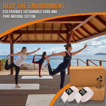 Stretching Straps and Yoga Blocks - Yoga Beginner Kit for Pilates & Gym | For Home Workouts - Hold Poses, Stretch, Improve Flexibility & Maintain Balance. BONUS Exercise Guide