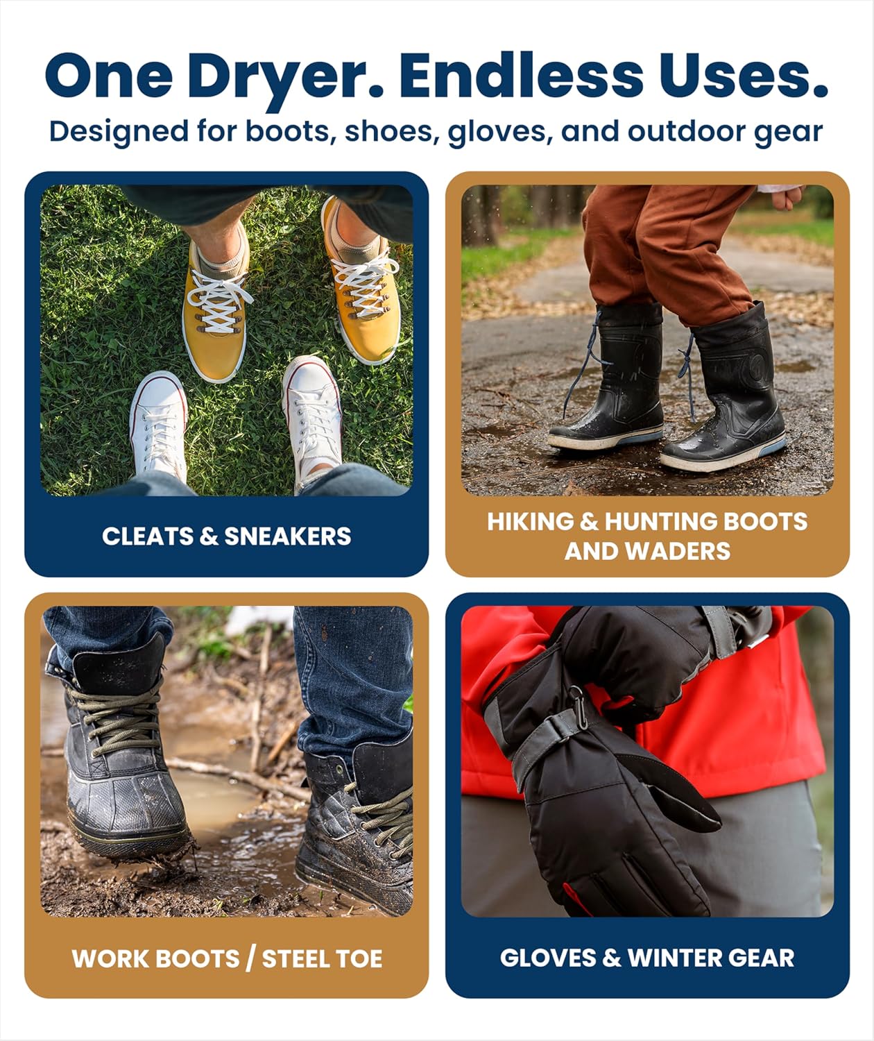 Upgraded Boot Dryer for Work Boots with Ozone Deodorizer - Fast Drying Compact Easy-to-Use Shoe Warmer Adjustable Tube Design - Fast Drying Shoes Dryers for Sneakers & Gloves, Ski Gears (2 Pair)