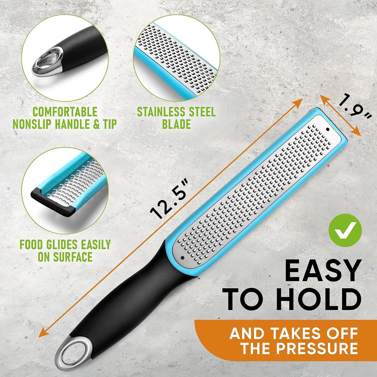 Spring Chef Stainless Steel Lemon Zester - Garlic & Ginger Grater - Gray | Premium Zester with Blade Cover, Cheese Grater with Handle for Parmesan, Nutmeg, Lime - Durable Citrus Zester, Fine Shred