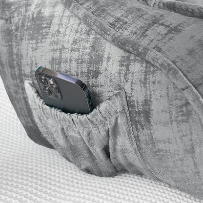 DIY Assembly Art Velvet Backrest Reading Bed Rest Pillow with Arms & Pockets, 18" H for Sitting in Bed Couch Sofa, Back Support Cushion with Removable Cover, 20"x18"x17", Aqua