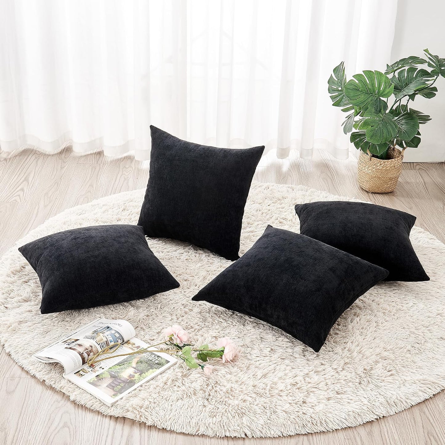 GAWAMAY Lumbar Support Pillow Decorative Rectangle Throw Pillow Covers 12"x20" Inch Set of 2, Soft Chenille Fall Pillowcase for Living Room Bedroom Sofa Couch Cushion Cover Grey 30x50cm (No Insert)