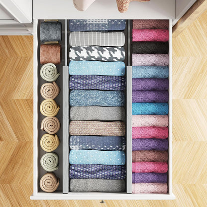 SpaceAid Bamboo 4 Pack Dresser Drawer Dividers, 4.65“ High Adjustable 12.5“-17” Drawer Organizers, Expandable Organization for Clothing, Clothes, Dressers, Black