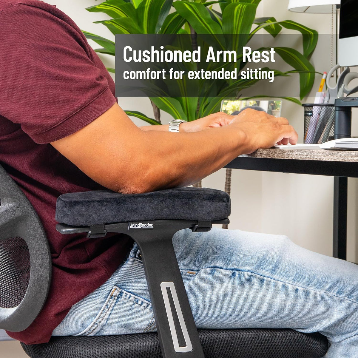 Mind Reader Air-Cloud Memory Foam Armrest Pads, Office & Gaming Chair Arm Rests, Elbow Support with Washable Cover, Black