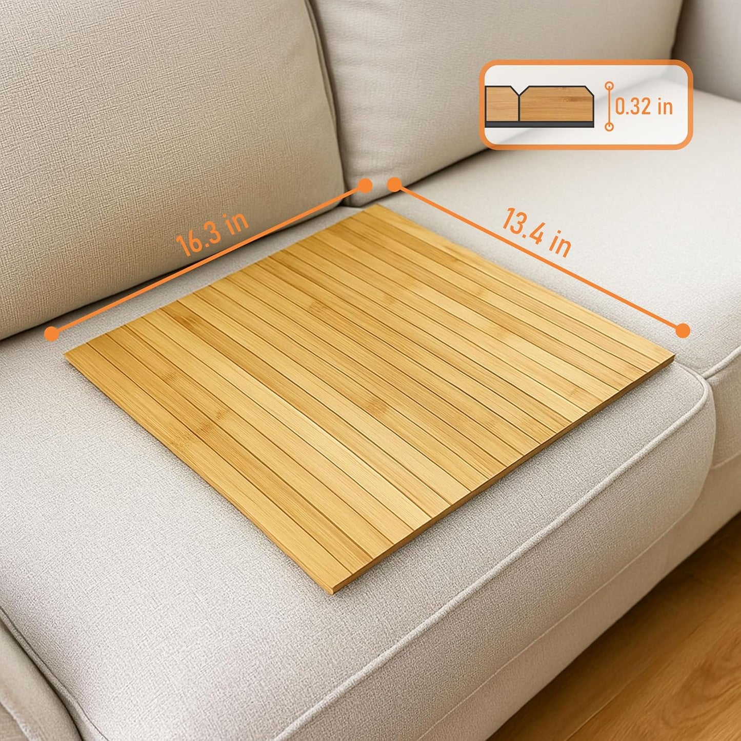 Sofa Tray - Flexible Bamboo Couch Armrest Organizer with Non-Slip Base, Natural Wood, Gift-Ready Packaging