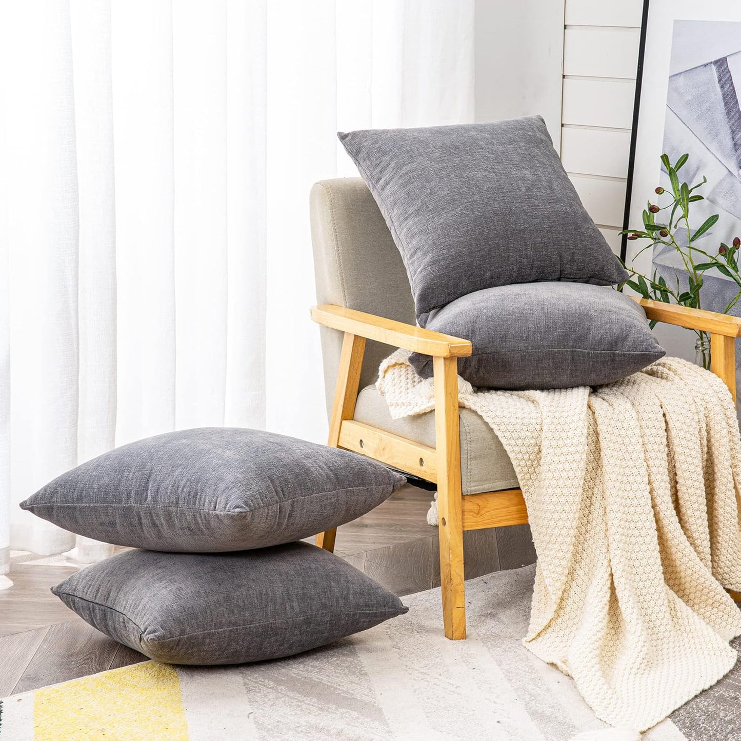 GAWAMAY Lumbar Support Pillow Decorative Rectangle Throw Pillow Covers 12"x20" Inch Set of 2, Soft Chenille Fall Pillowcase for Living Room Bedroom Sofa Couch Cushion Cover Grey 30x50cm (No Insert)