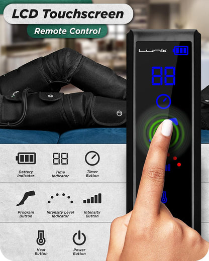 Lunix LX10 Full Leg Massager with Heat & Cold Therapy – Cordless Compression Boots for Circulation, Pain Relief & Recovery – Adjustable Fit with Extra Straps, Touchscreen Remote, Travel Bag