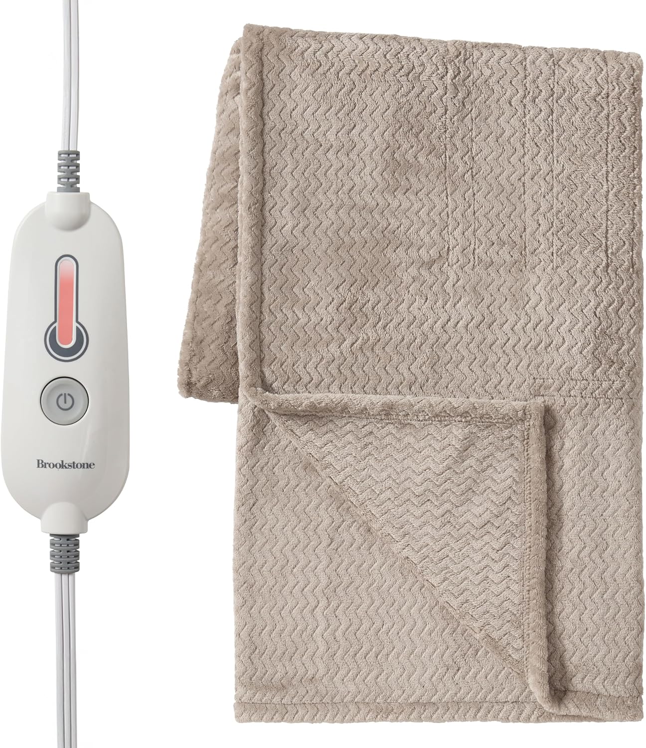Brookstone Electric Heated Plush Throw - Heated Blankets - 4 Heat Settings, 4-Hour Auto Shut Off, 100% Polyester, 50"x60" - Blue Trellis