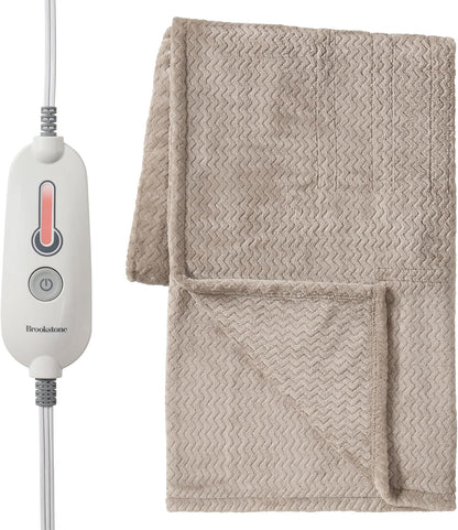 Brookstone Electric Heated Plush Throw - Heated Blankets - 4 Heat Settings, 4-Hour Auto Shut Off, 100% Polyester, 50"x60" - Blue Trellis