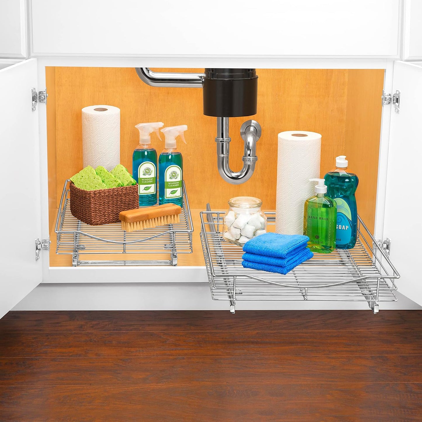LYNK PROFESSIONAL® Pull Out Cabinet Organizer, Kitchen Slide Out Drawer | 14W x 21D chrome rollout shelf creates easy-access storage for cookware, pantry items and kitchen essentials inside cabinets