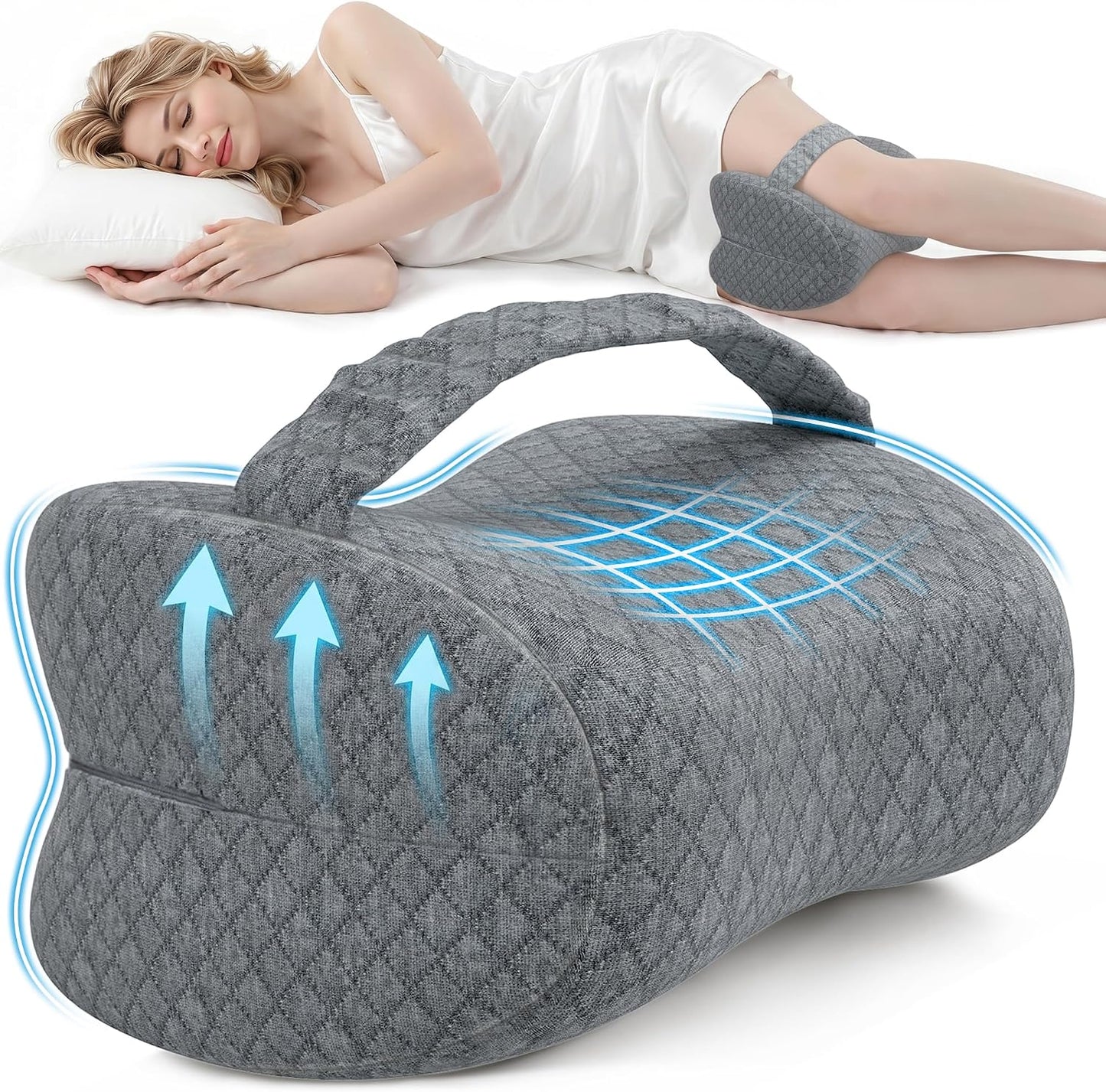 Knee Pillow for Side Sleepers, Supportive Memory Foam Leg Pillow for Side Sleeping with Elastic Strap, Heart-Shape Pillow Between Legs for Pain Relief on Sciatica, Hip Joints, Gray