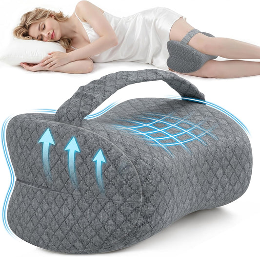 Knee Pillow for Side Sleepers, Supportive Memory Foam Leg Pillow for Side Sleeping with Elastic Strap, Heart-Shape Pillow Between Legs for Pain Relief on Sciatica, Hip Joints, Gray
