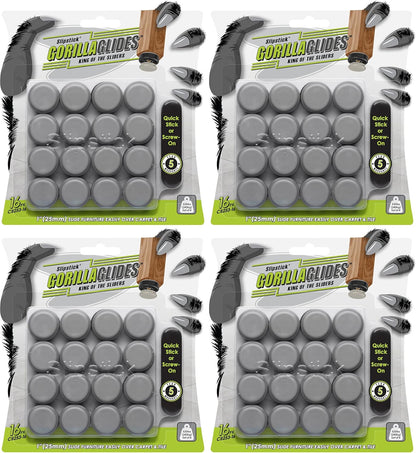 GorillaGlides 1 Inch Chair Sliders/Furniture Floor Protectors (16 Furniture Glides) Self-Adhesive Screw On Chair Glides for Sliding on Low-Pile Carpet & Hard Surface Floors, Round