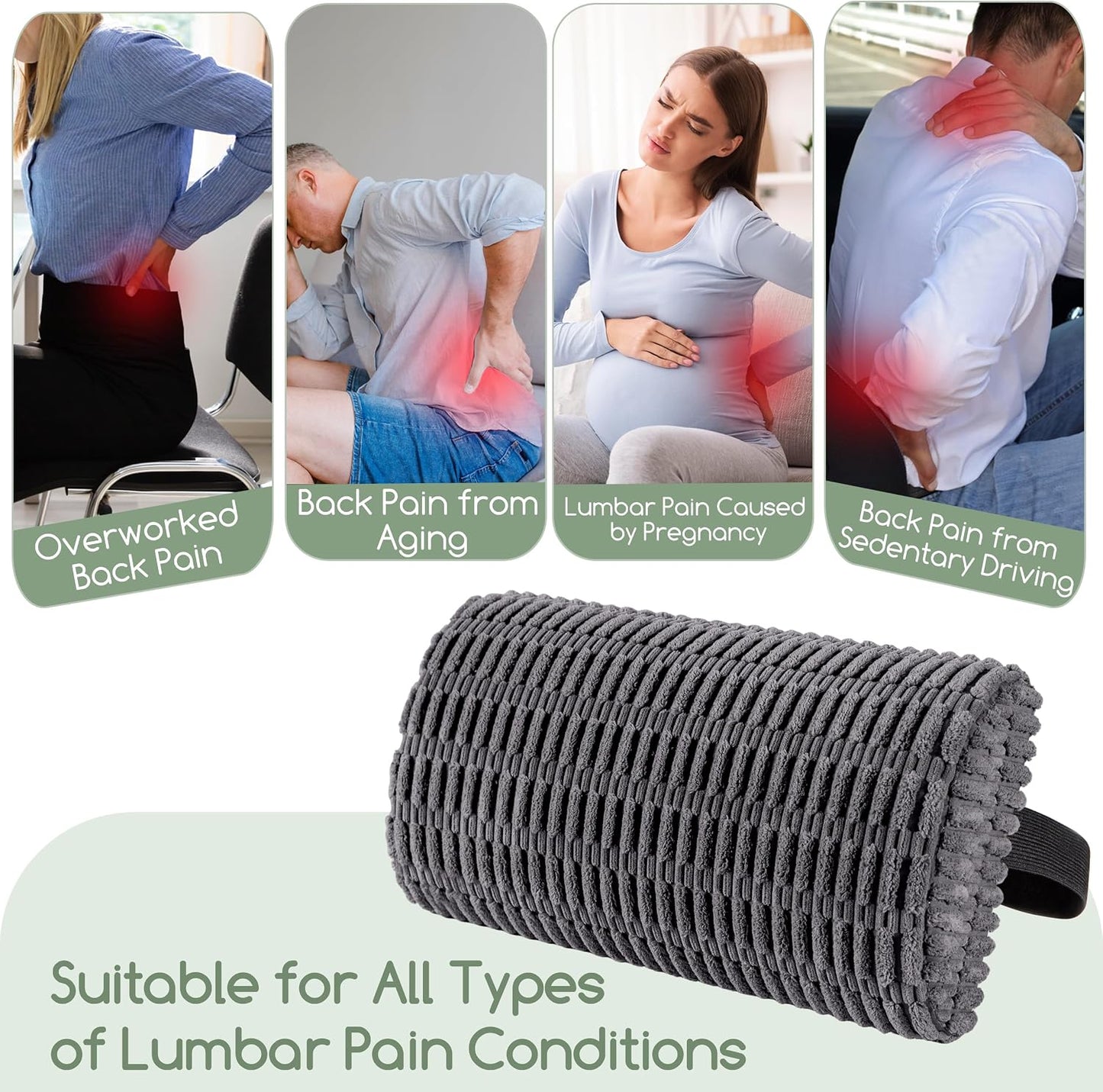 Lumbar Support Pillow for Recliner Chair/Office Chair/Couch, Memory Foam Back Support Cushion with Adjustable Strap, Recliner Cushions for Lower Back Pain Relief, Sleeping, Washable Cover, Beige
