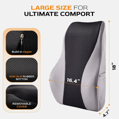 TULARIS Extra Dense Lumbar Pillow with Double Adjustable Straps - Ergonomic Lumbar Support Pillow for Office Chair, Car, Couch Firm Back Support for Lower Back & Spine Pain Relief Memory Foam Cushion