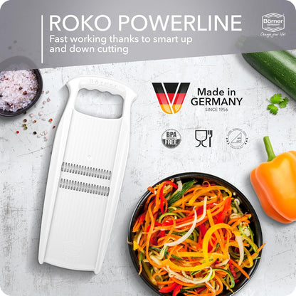Börner Roko PowerLine Vegetable Slicer Set (2-piece) • Fine Julienne Cutter for Fruit and Vegetables + Safety Guard • Julienne Slicer • Mandoline Slicer Set • Kitchen Slicer (Red)