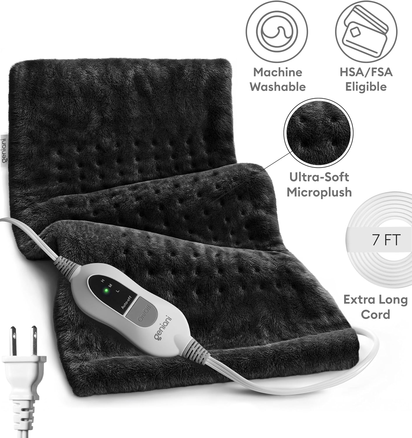 GENIANI Back Pain & Relaxation Gifts for Women – Electric Heating Pad for Back, Neck & Shoulders, Soft Microplush Electric Throw Heating Pad for Period Comfort, Fast Heating, Auto Shut Off, 12"x24"