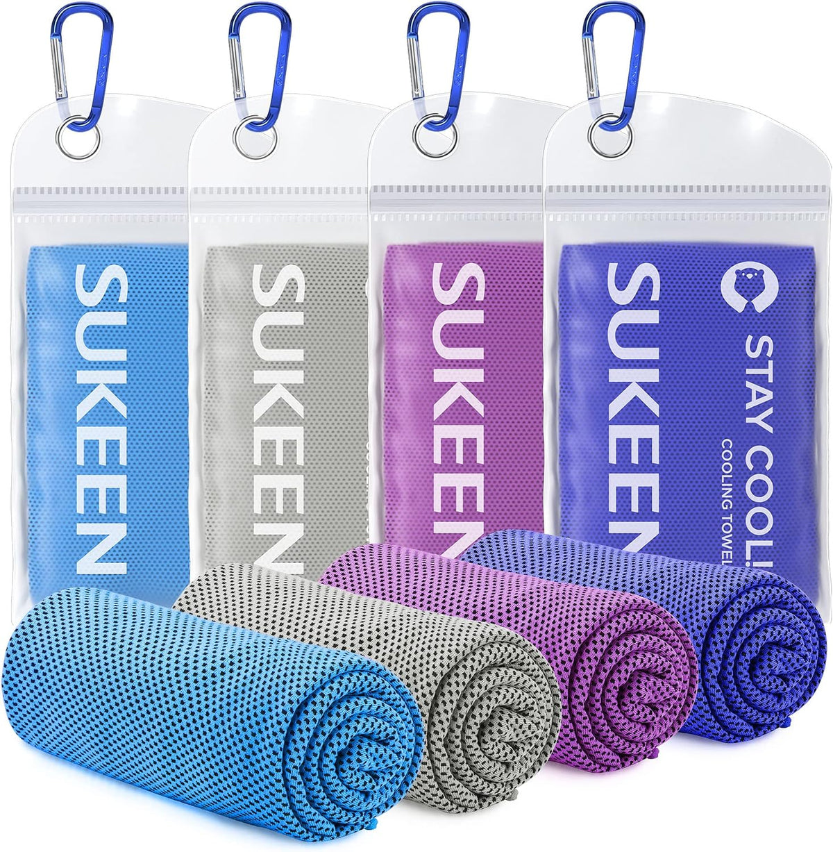 Sukeen 4 Pack Cooling Towels (40"x 12"), Cooling Neck Wraps, Soft Ice Towel