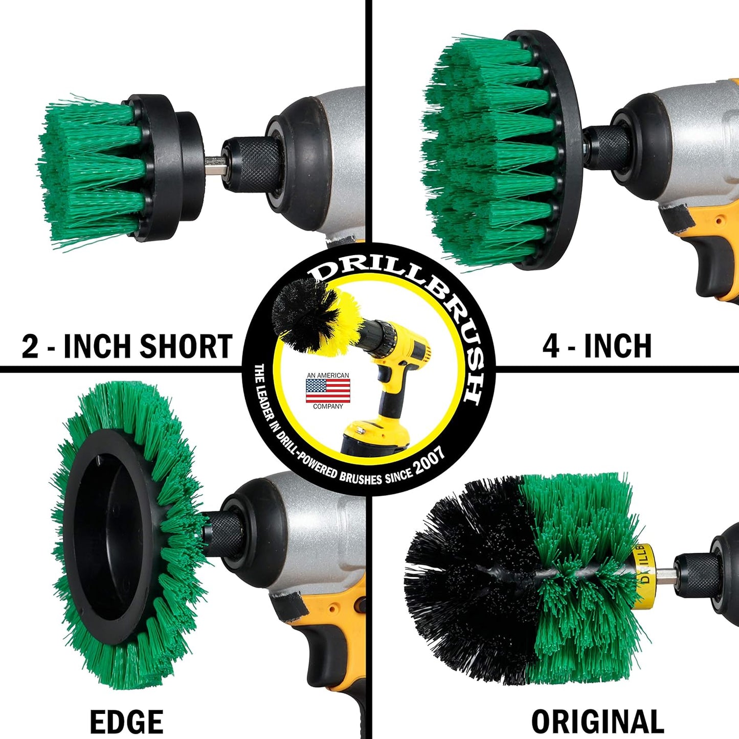 Yellow Drill Brush Attachments for Cleaning Shower, Grout Lines, Bathroom | Grout Cleaner Drillbrush Kit - Rotary Scrub Brush Tile Cleaner Drill Attachment for Crevices - Bathroom Tile Scrubber Set