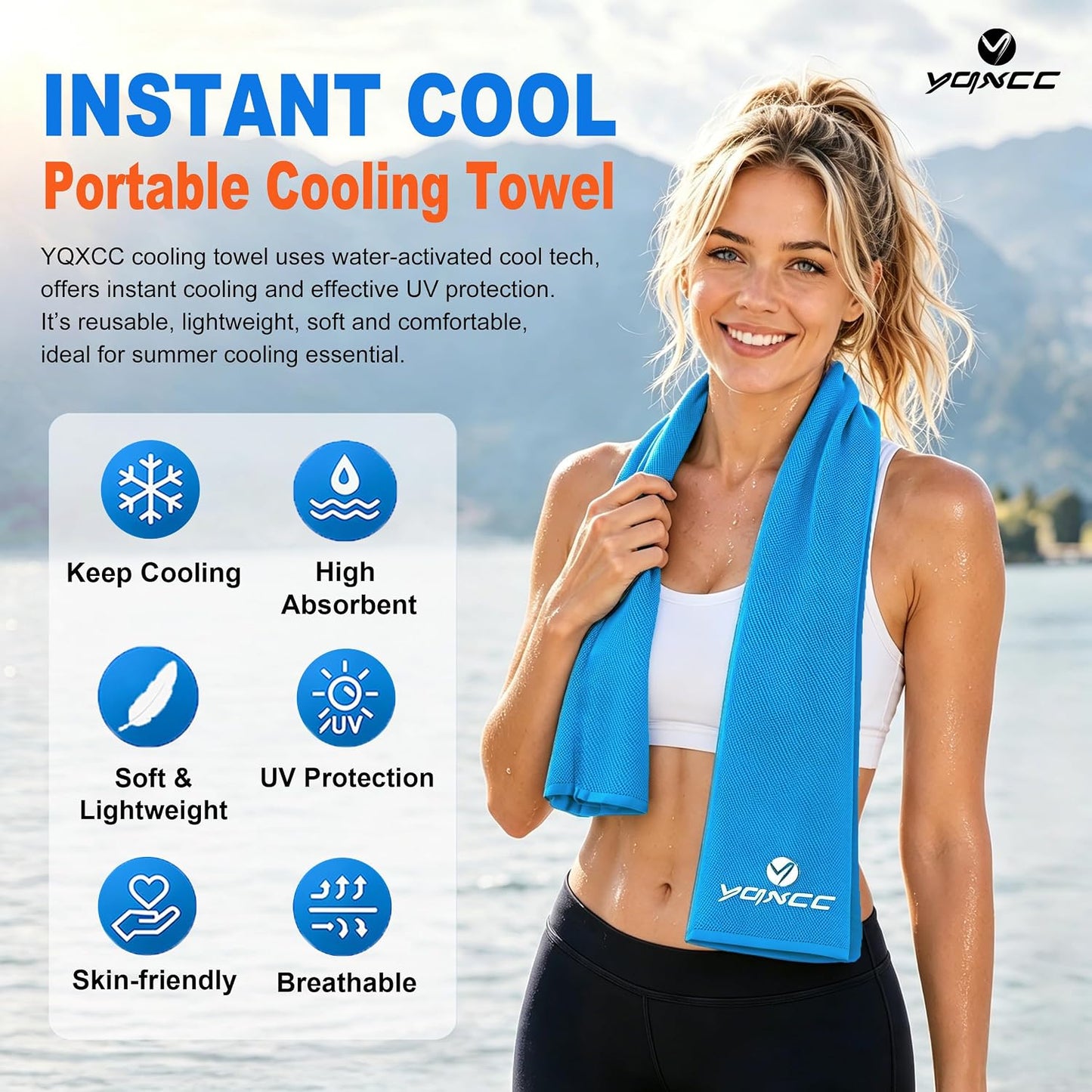 YQXCC 4 Pack Cooling Towels 40"x12", Cold Cool for Neck & Face | Cooling Neck Wraps, Soft Breathable Microfiber Chilly Towels, Ideal for Gym, Yoga, Golf, Running, Camping & Hot Weather