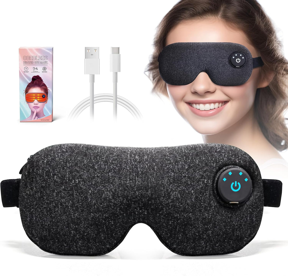 Cordless precised Heated Eye mask for Dry Eyes Relief, Sleep Eyeshade,USB Rechargeable with Battery Indicators, Electric Warm Eye Compress for MGD,Styes,FSA-HSA Eligible