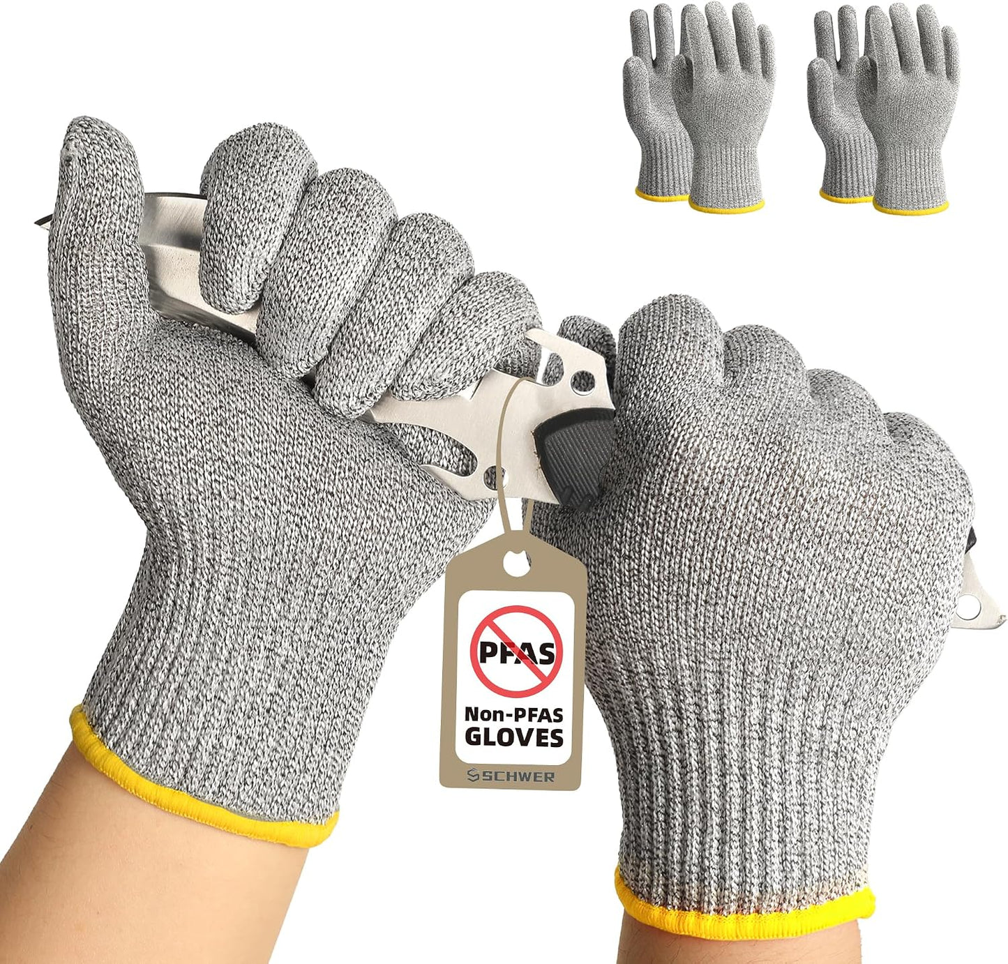 Schwer 2 Pairs ANSI A7 Cut Resistant Gloves, Mandoline Glove for Kitchen, Breathable & Comfortable, Food Grade Cutting Gloves for Meat Cutting, Fish Processing, Carving, and Shelling, PR1509, M