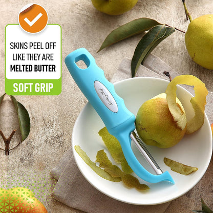 Spring Chef Swivel Potato Peeler for Kitchen w/ Soft Grip Handle, Mango | Premium Vegetable Peeler w/ Sharp Stainless Steel Blades, Multifunctional Food Peeler for Apple, Carrot, Cucumber, Fruit