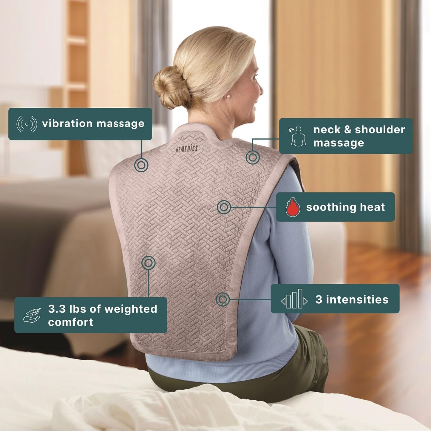 Homedics Vibration Heated Shoulder Massager Wrap, Comfort Pro Elite, Soft Fabric, Tension Relief, 2 Speeds & Styles, Long, NMS-450H | Adjustable Intensity, Soft Fabric, Tension Relief Heat Therapy, Relieves Neck, Upper Back & Shoulder Pain Relief