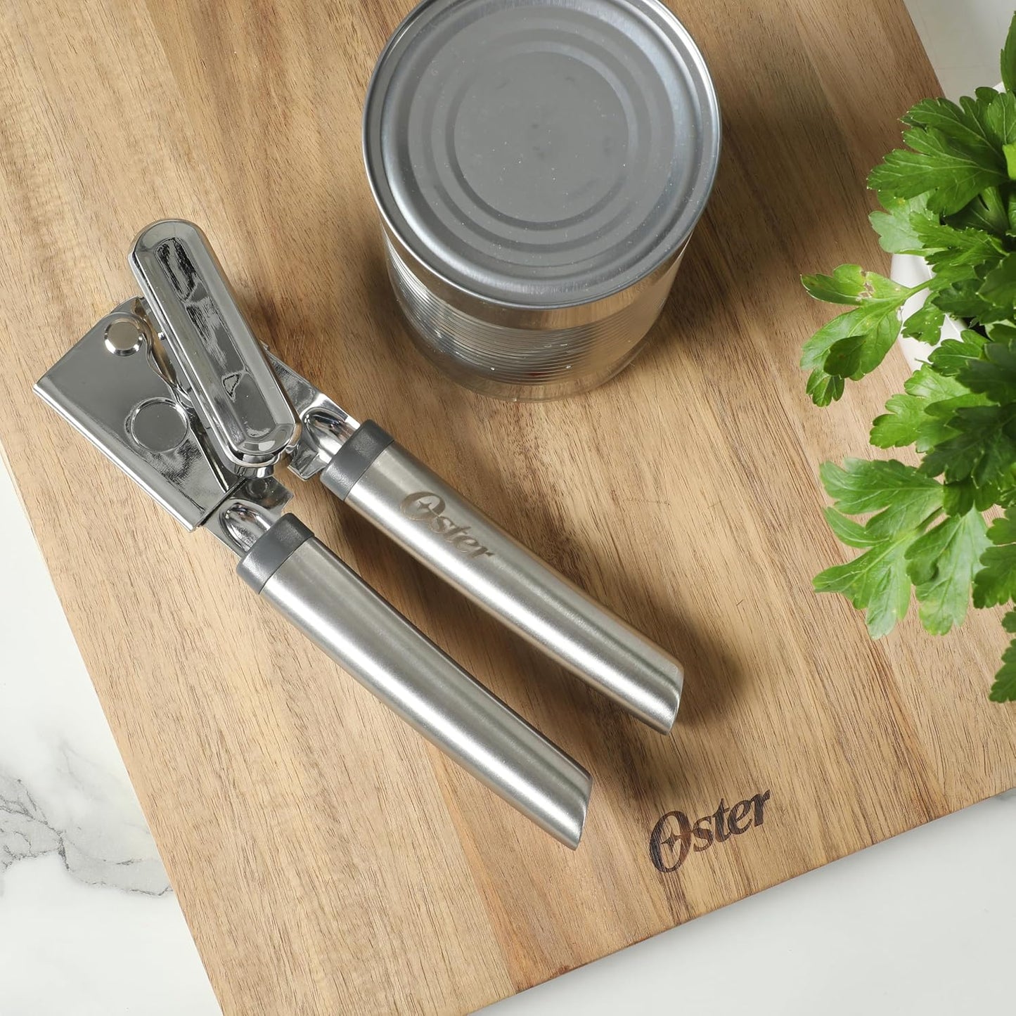 Oster Chadswyck 8” Can Opener, Stainless Steel Manual Can Opener with Soft Grip Handles, Smooth Edge Cutting, Dishwasher Safe