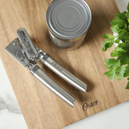 Oster Chadswyck 8” Can Opener, Stainless Steel Manual Can Opener with Soft Grip Handles, Smooth Edge Cutting, Dishwasher Safe