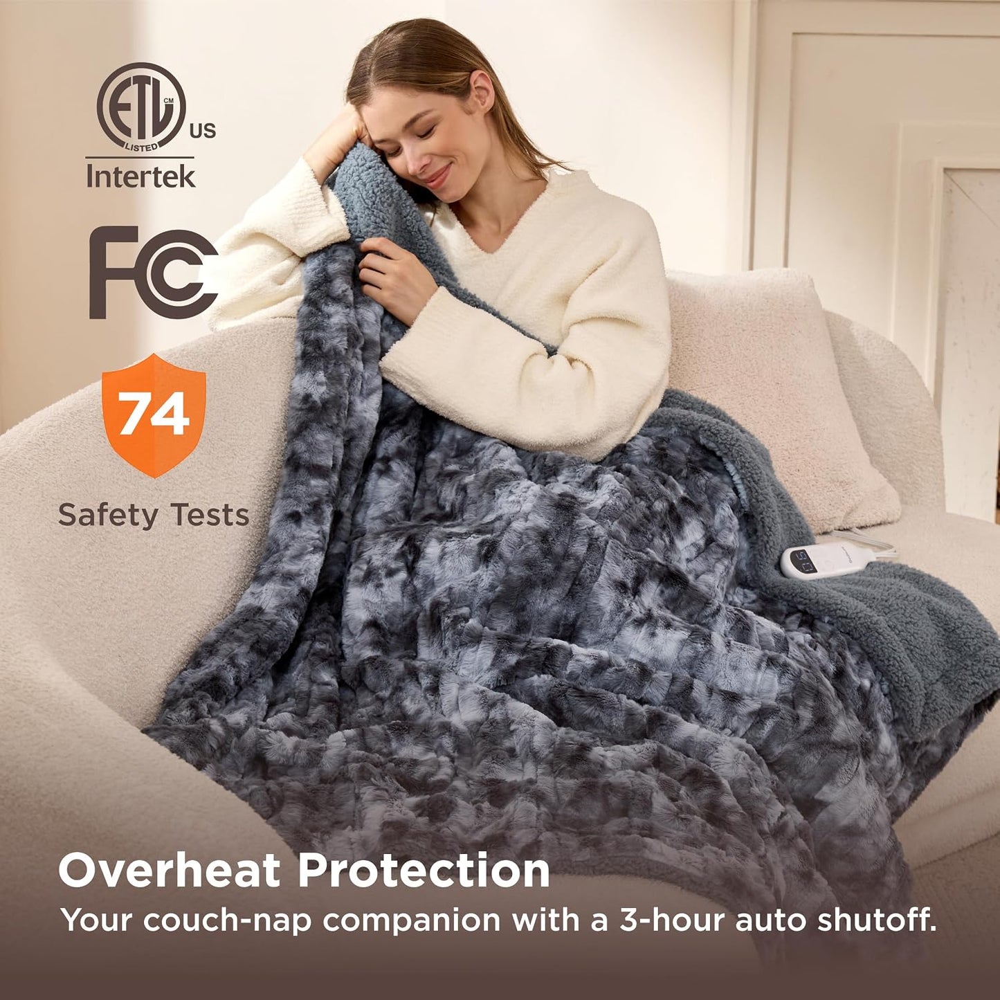 Bedsure Heated Blanket Throw Blanket with Preheat Function - Fast Heating Electric Blanket, Soft Flannel Throw with 6 Time Settings(Up to 10H), 6 Heating Settings, Gifts for Grandma (50"x60", Grey)