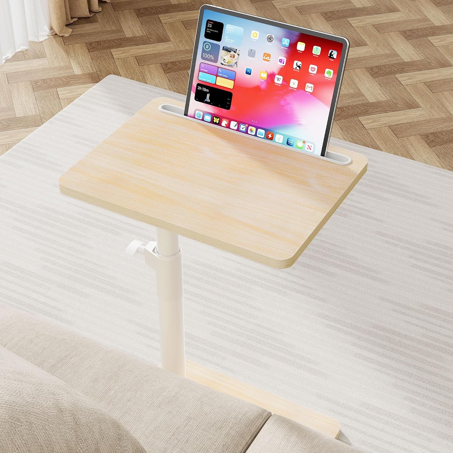 YUHFERA Sofa Armrest Tray Table for Couch - 360° Swivel Height Adjustable End for Small Spaces, Snack Side Table for Bed or Chair with Phone & Tablet Slot (Rustic,Standard)