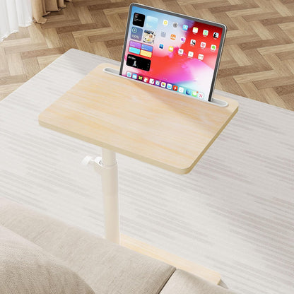 YUHFERA Sofa Armrest Tray Table for Couch - 360° Swivel Height Adjustable End for Small Spaces, Snack Side Table for Bed or Chair with Phone & Tablet Slot (Rustic,Standard)